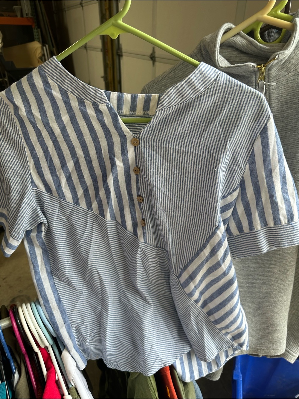Women's Blue & White Striped Button-Front Blouse